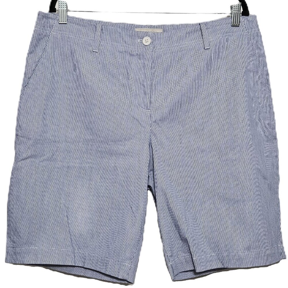 Talbots Chino Shorts Blue & White Stripes, High Waisted, sz 16P EUC